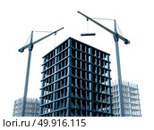 Economic development and commercial real estate business growth with building cranes and condominium buildings under construction as a 3D illustration. Стоковое фото, агентство Ingram Publishing / Фотобанк Лори