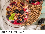 Yogurt desert with raspberries, blackberry and mint. Стоковое фото, агентство Ingram Publishing / Фотобанк Лори