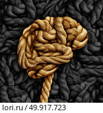 Brain disorder mental health concept as a rope twisted into a human thinking organ as a medical neurological symbol for mind function or diseases as dementia or autism. Стоковое фото, агентство Ingram Publishing / Фотобанк Лори