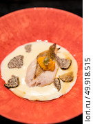 Grilled dish : Grilled rosy seabass with sea urchin in creamy truffle. Стоковое фото, агентство Ingram Publishing / Фотобанк Лори