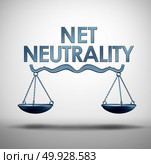 Net neutrality or open internet symbol as a justice scale with text as an online metaphor for standards in access to digital online content with 3D illustration. Стоковое фото, агентство Ingram Publishing / Фотобанк Лори