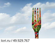 Healthy food lifestyle and living a fit life by eating nutritiuos fresh produce and protien as fish nuts beans with 3D illustration elements. Стоковое фото, агентство Ingram Publishing / Фотобанк Лори