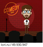 stand up comedy comic guy on stage. stand up comedy vector art illustration. Стоковая иллюстрация, агентство Ingram Publishing / Фотобанк Лори