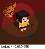 stand up comedy open mic female comic onstage isometric. stand up comedy open mic female comic onstage isometric vector art illustration. Стоковая иллюстрация, агентство Ingram Publishing / Фотобанк Лори