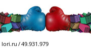 Trade war dispute economic fight business concept as national trade tariff disagreement and export or import duties argument fighting with 3D illustration elements. Стоковое фото, агентство Ingram Publishing / Фотобанк Лори
