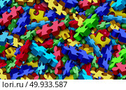 Autism background and childhood developmental disorder puzzle as an abstract symbol for autistic awareness as a group of jigsaw pieces as a 3D illustration.. Autism Background. Стоковое фото, агентство Ingram Publishing / Фотобанк Лори