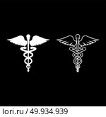 Caduceus health symbol Asclepius’s Wand icon set white color illustration flat style simple image outline. Стоковая иллюстрация, агентство Ingram Publishing / Фотобанк Лори