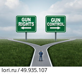 Gun control or guns control and second amendment United States debate as a government firearms federal or state law policy with 3D illustration elements.. Gun Rights Or Guns Control. Стоковое фото, агентство Ingram Publishing / Фотобанк Лори