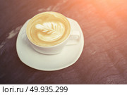 white cups of Cappuccino coffee with tree shaped milk foam. . Стоковое фото, агентство Ingram Publishing / Фотобанк Лори