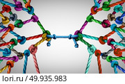 Connecting teams and connected group concept as many different ropes tied and linked together as an unbreakable chain as business trust metaphor linking partners for teamwork support and strength.. Connecting Teams. Стоковое фото, агентство Ingram Publishing / Фотобанк Лори