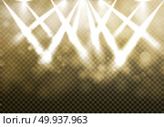 Shining Gold disco spotlights with blured bokeh on transparency background. Vector illustration. Стоковая иллюстрация, агентство Ingram Publishing / Фотобанк Лори