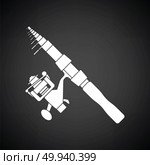 Icon of curved fishing tackle. Black background with white. Vector illustration. Стоковое фото, агентство Ingram Publishing / Фотобанк Лори