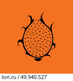 Icon of Dragon fruit. Orange background with black. Vector illustration. Стоковая иллюстрация, агентство Ingram Publishing / Фотобанк Лори
