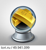 Gold commodity forecast and future demand or global commodities investment financial and business trade concept as a crystal ball with golden bars with 3D illustration elements. Стоковое фото, агентство Ingram Publishing / Фотобанк Лори