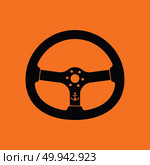Icon of  steering wheel . Orange background with black. Vector illustration. Стоковая иллюстрация, агентство Ingram Publishing / Фотобанк Лори