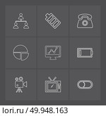 network , battery ,telephone  ,low battery , button , toggle , pie chart , camcoder ,graph , tv, icon, vector, design,  flat,  collection, style, creative,  icons. Стоковая иллюстрация, агентство Ingram Publishing / Фотобанк Лори