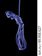 Blue rope isolated on black background with clipping path. Стоковое фото, агентство Ingram Publishing / Фотобанк Лори
