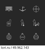 sports , games , atheletes , balls , fitness , football , fifa , russia , cricket , ball , bat , wicket, gym ,  tennis , running, race , hurdles , shoes , flag , icon, vector, design,  flat,  collection, style, creative,  icons. Стоковая иллюстрация, агентство Ingram Publishing / Фотобанк Лори