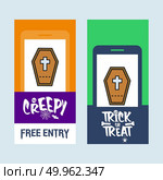 Happy Halloween invitation design with coffins vector. Стоковая иллюстрация, агентство Ingram Publishing / Фотобанк Лори