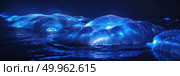 Multiple glowing icebergs drift atop the water, creating a striking scene of natural beauty in a cold, remote location. Стоковое AI-изображение, AI-художник Данила Большаков / Фотобанк Лори