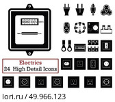 Set of 24  Electrics Icons. Monochrome color design. Vector illustration. Стоковая иллюстрация, агентство Ingram Publishing / Фотобанк Лори