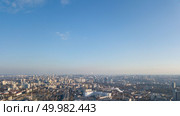 Beautiful view of the city of Kiev against the blue sky, Dorohozhychi district. Photo taken from the drone. View from a birdseye on the city of Kiev,Dorogozhychi district. Редакционное фото, агентство Ingram Publishing / Фотобанк Лори
