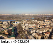 Aerial photo of the architecture of Kiev central part with the building of the Ministry of Internal Affairs and the Mikhailovsky Church. In the distance Hydropark, Ukraine. Aerial view of the central part of Kiev and Hydropark and left bank district, Ukraine. Стоковое фото, агентство Ingram Publishing / Фотобанк Лори