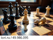 Шахматные фигуры на шахматной доске / Chess pieces on a chessboard. Стоковое AI-изображение, AI-художник Валерий Лукин / Фотобанк Лори