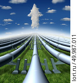 Pipeline business and gas or shipping oil industry success as pipes leading to a cloud arrow with 3D illustration elements. Стоковое фото, агентство Ingram Publishing / Фотобанк Лори