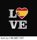Love typography Spain flag design vector beautiful lettering. Стоковая иллюстрация, агентство Ingram Publishing / Фотобанк Лори