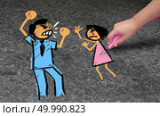 Child abuse concept and domestic violence as a child being abused by a violent aggresive adult or parent abusing a kid as in a 3D illustration style. Стоковое фото, агентство Ingram Publishing / Фотобанк Лори