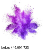 Explosion of colored powder, isolated on ultra violet background. Inventive and imaginative, Ultra Violet lights the way to what is yet to come. Color of the Year 2018 Pantone. Explosion of colored powder, isolated on ultra violet background. Стоковое фото, агентство Ingram Publishing / Фотобанк Лори