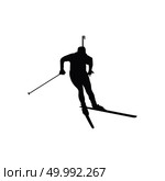 Biathlon sportsman silhouette. Black on white.  Vector illustration. Стоковое фото, агентство Ingram Publishing / Фотобанк Лори