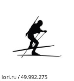 Biathlon sportsman silhouette. Black on white.  Vector illustration. Стоковое фото, агентство Ingram Publishing / Фотобанк Лори