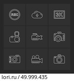 Camera ,  recorder , capture , click , photography , photograph , image , tv , video , microphone , speaker , icon, vector, design,  flat,  collection, style, creative,  icons. Стоковая иллюстрация, агентство Ingram Publishing / Фотобанк Лори