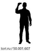 Man shows card in his hand Business card in hand businessman silhouette icon black color vector illustration flat style simple image. Стоковая иллюстрация, агентство Ingram Publishing / Фотобанк Лори
