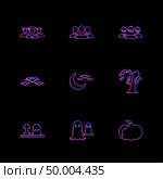 pumpkin , ghost , crecent , bats ,halloween , rip , graveyard , horror , pumpkin , grave , cross , bat , scary , scare , candy , rip , horror , night , spider , icon, vector, design,  flat,  collection, style, creative,  icons. Стоковая иллюстрация, агентство Ingram Publishing / Фотобанк Лори