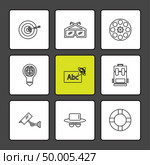 electronics , technology , study , education , science , computer , laptop , graph , bulb, camera , target , cd , video , media , icon, vector, design,  flat,  collection, style, creative,  icons. Стоковая иллюстрация, агентство Ingram Publishing / Фотобанк Лори
