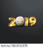 2019 Golden Typography with Sikkim Flag. Happy New Year Lettering. Стоковая иллюстрация, агентство Ingram Publishing / Фотобанк Лори