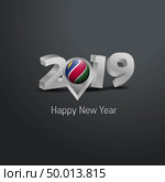 Happy New Year 2019 Grey Typography with Namibia Flag Location Pin. Country Flag  Design. Стоковая иллюстрация, агентство Ingram Publishing / Фотобанк Лори