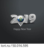 Happy New Year 2019 Grey Typography with San Marino Flag Location Pin. Country Flag  Design. Стоковая иллюстрация, агентство Ingram Publishing / Фотобанк Лори
