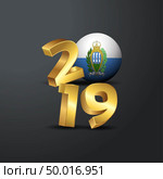 2019 Golden Typography with San Marino Flag. Happy New Year Lettering. Стоковая иллюстрация, агентство Ingram Publishing / Фотобанк Лори