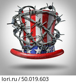 American border security and United States wall funding concept and USA immigration of migrants from Mexico and Central America as refugees or illegal immigrant government issues with 3D illustration elements. Стоковое фото, агентство Ingram Publishing / Фотобанк Лори