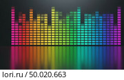 Colorful music equalizer bars pulsing to sound. Audio spectrum visualizer graphic. Sound wave display for entertainment technology. Стоковое AI-видео, аниматор Ольга Яковенко / Фотобанк Лори