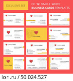 Set of 12 Heart ecg Creative Busienss Card Template. Editable Creative logo and Visiting card background. Стоковая иллюстрация, агентство Ingram Publishing / Фотобанк Лори