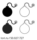 Bomb explosive military Anicent time bomb Weapon with fire spark concept advertising boom icon set grey black color vector illustration outline flat style simple image. Стоковая иллюстрация, агентство Ingram Publishing / Фотобанк Лори
