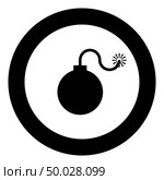 Bomb explosive military Anicent time bomb Weapon with fire spark concept advertising boom icon black color vector illustration flat style simple imagein circle round. Стоковая иллюстрация, агентство Ingram Publishing / Фотобанк Лори