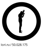 Concept of failure what is it for me problem Man raised hands silhouette icon black color vector illustration flat style simple imagein circle round. Стоковая иллюстрация, агентство Ingram Publishing / Фотобанк Лори
