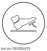 Foot pushing the pedal gas pedal brake pedal auto service concept icon black color outline vector illustration flat style simple image in circle round. Стоковая иллюстрация, агентство Ingram Publishing / Фотобанк Лори