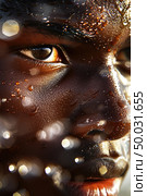 A close up shot of a persons face with visible drops of water on their skin, creating a refreshing and natural look. Стоковое AI-изображение, AI-художник Данила Большаков / Фотобанк Лори